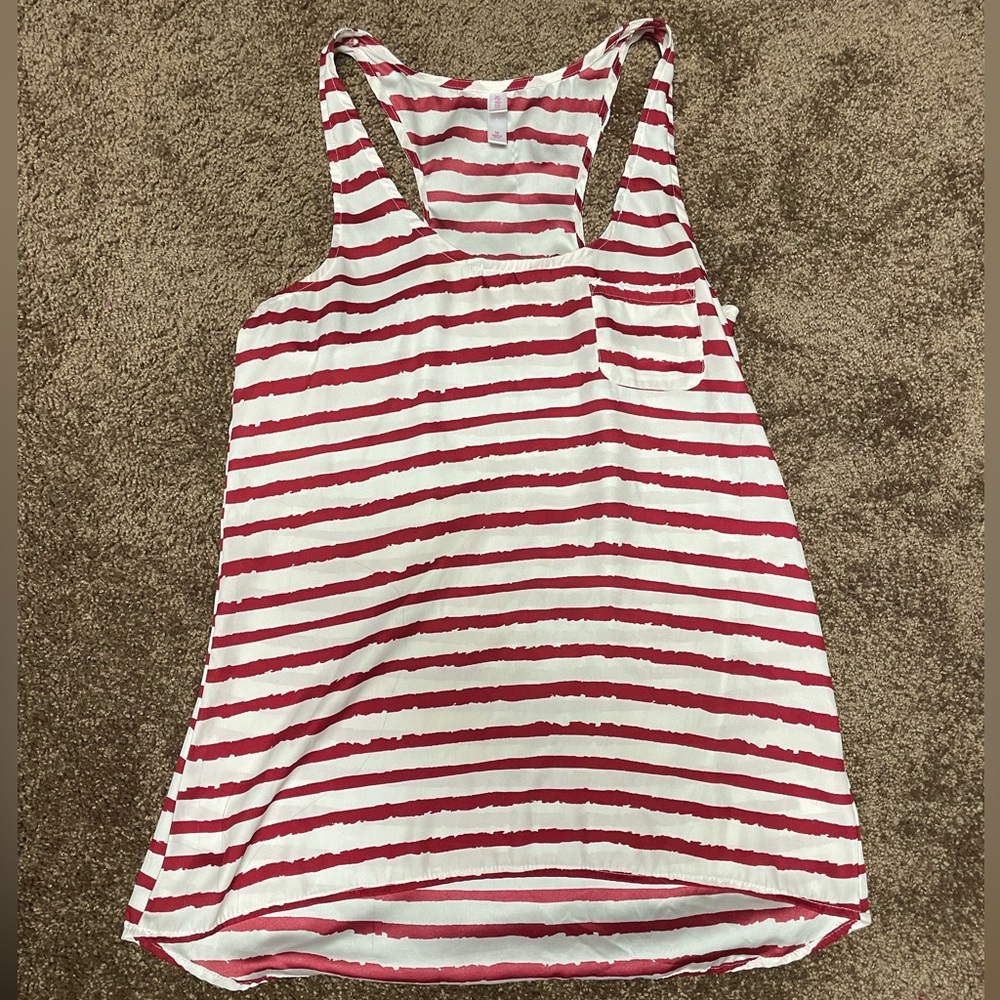 Xhileration red white striped pocket Racerback tank
